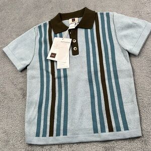 NEW Tea Collection 4 100% Pima Cotton Blue Striped Knit Polo Short Sleeve Shirt
